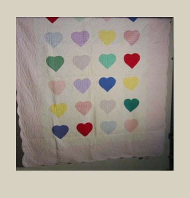 Pastel Hearts — Appliqué Quilt, 20. Jahrhundert